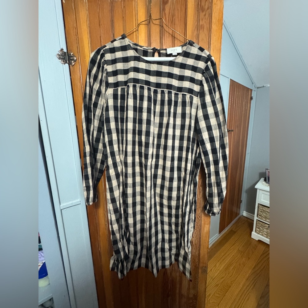 Black and Tan Plaid Long Sleeve Dress